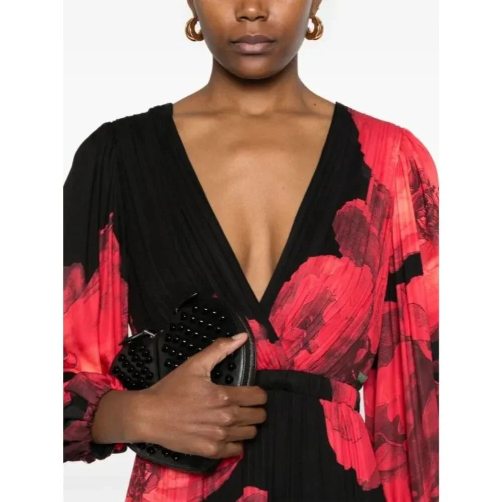 Alice + Olivia Clarissa Maxi Dress 2 in Peony Petals Bright Ruby NWT $695 - Picture 8 of 16